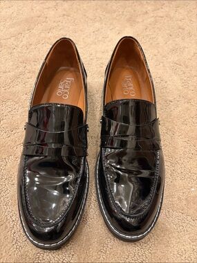 Franco Sarto Black Patent Leather Slip-On Penny Loafers